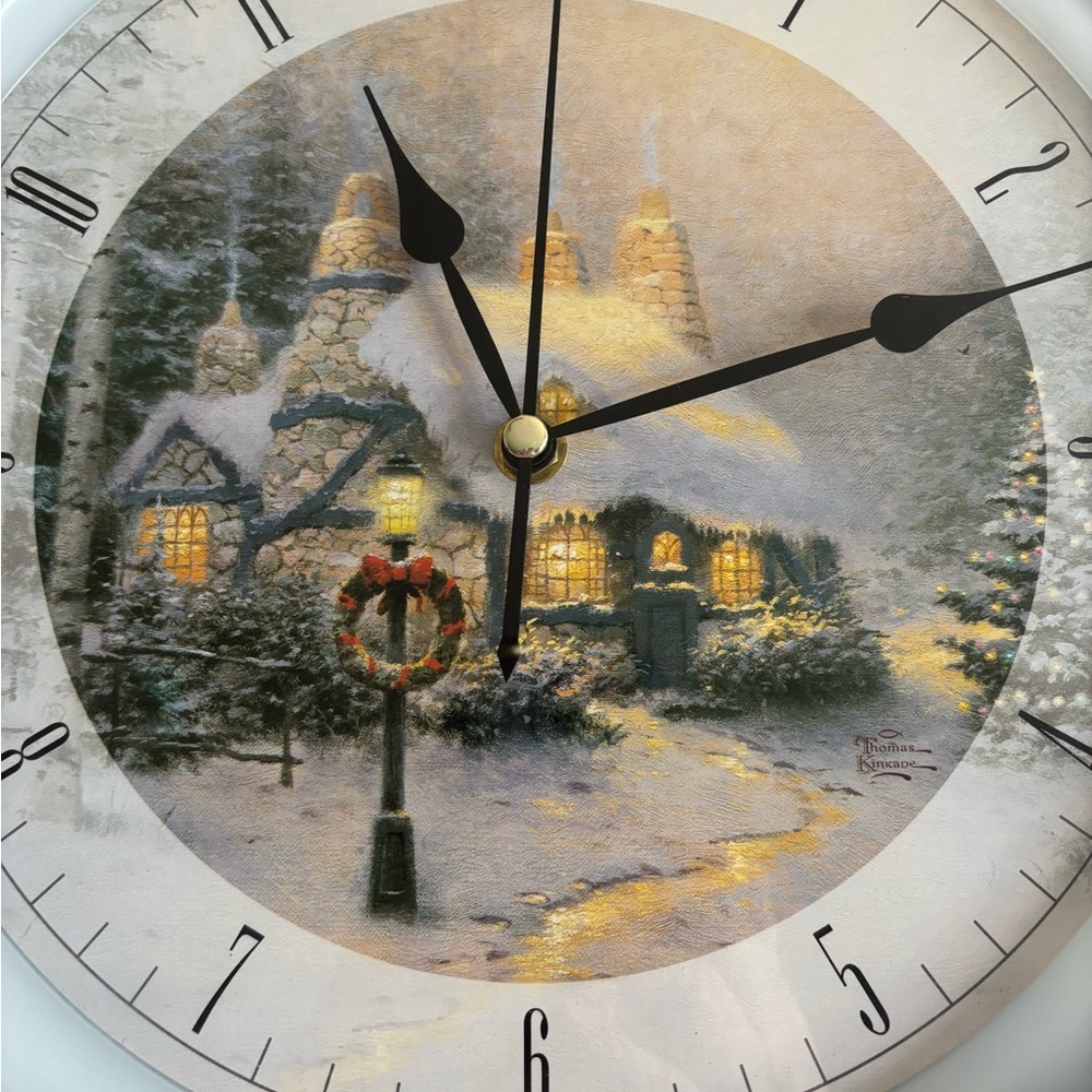 Thomas kincade Silver Winter Scene Wall Clock. Xmas - Picture 2 of 4